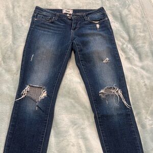 Paige Dark Blue Distressed Skinny Jeans
